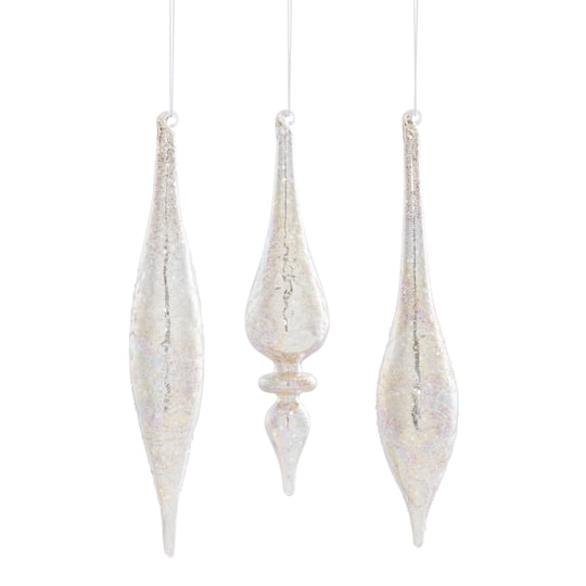 Rose Gold Frosted Glass Drop Ornament Set, 9", 10" & 10.25"